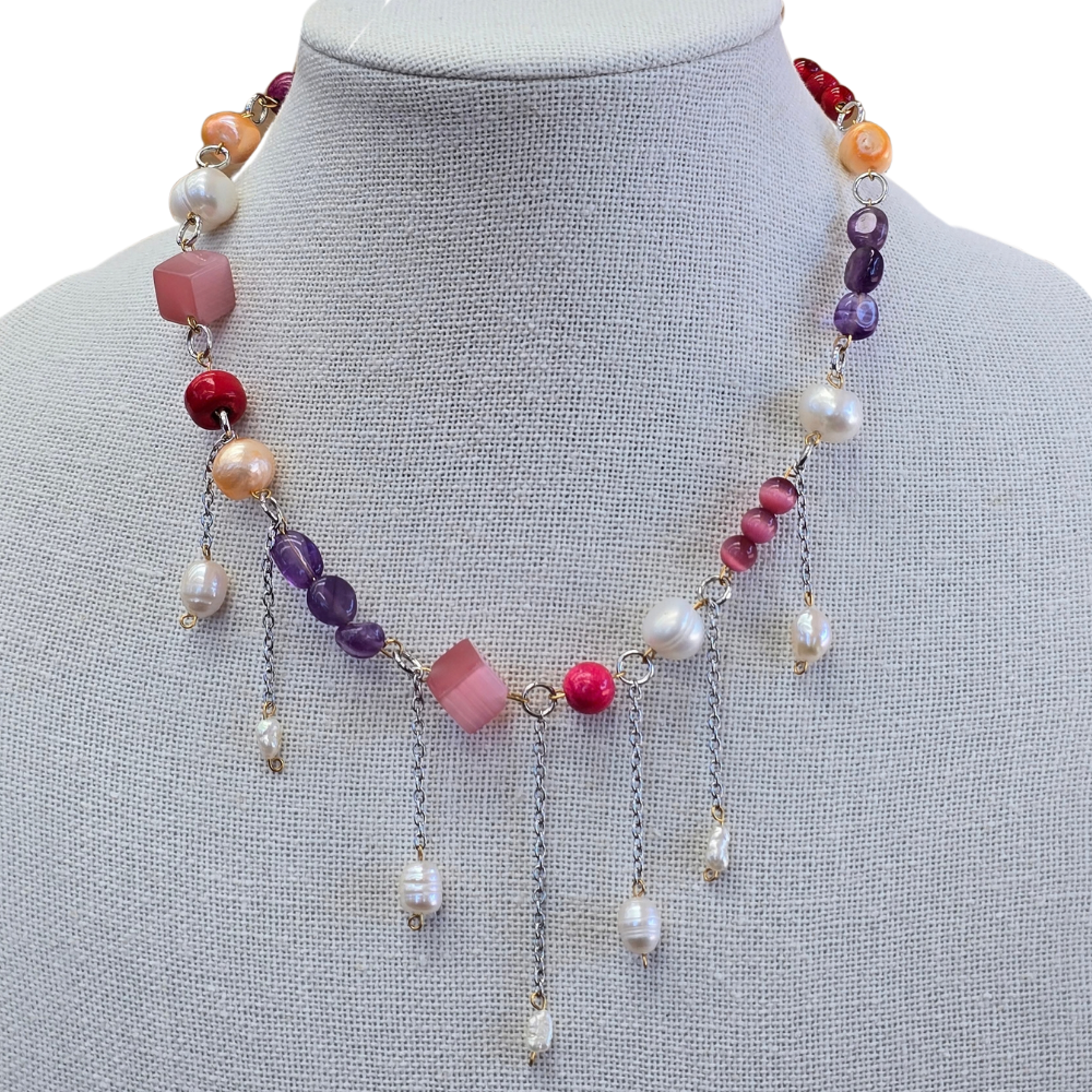 Handmade with Love Pinky Whimsical Style - One Of A kind Necklace