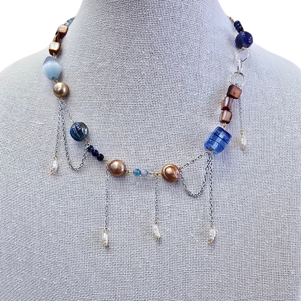 Handmade with Love Hues of Blues Whimsical Style - One Of A kind Necklace