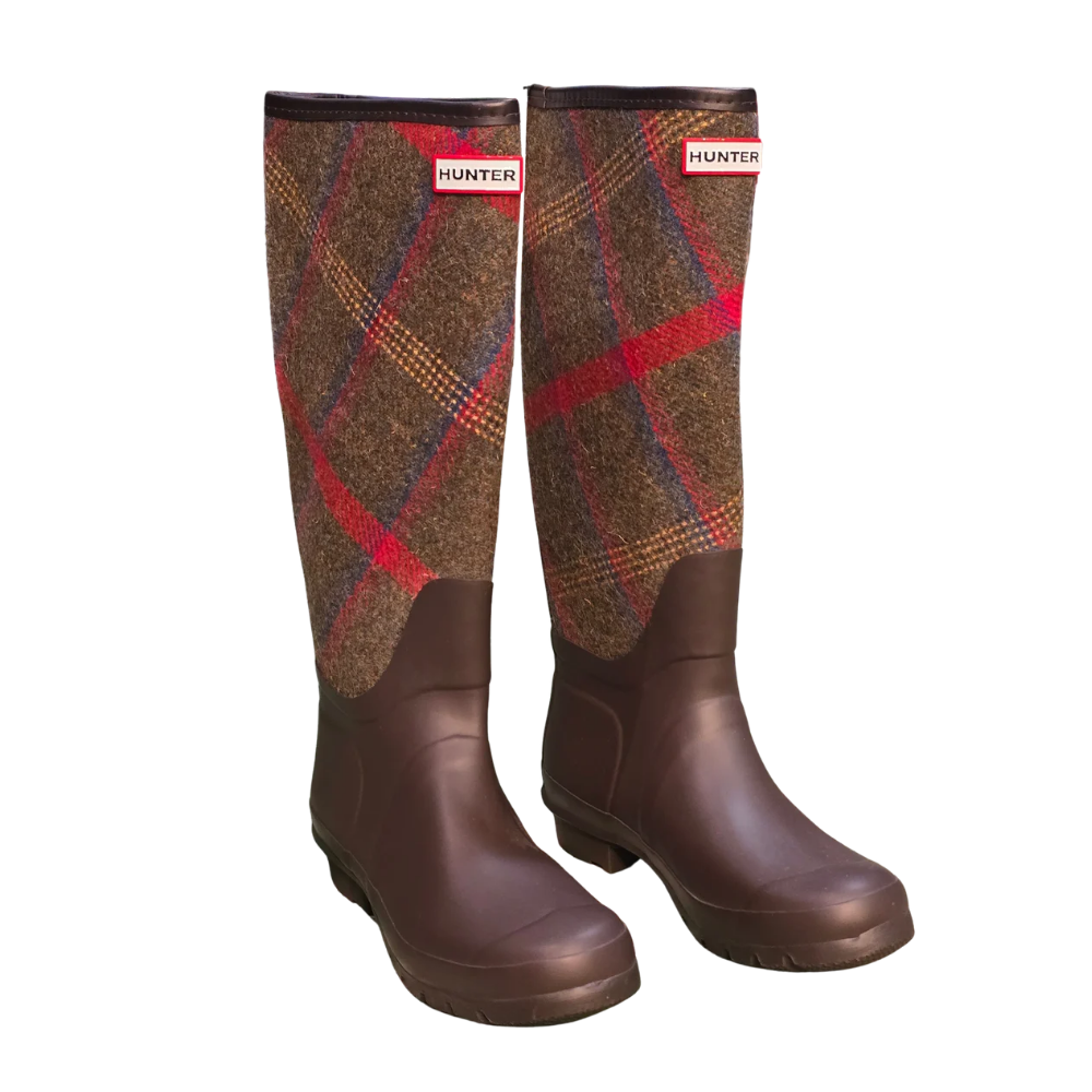 Brown + Wool Tartan Hunter Welly Boots (Deadstock/ Unworn) - Size UK7