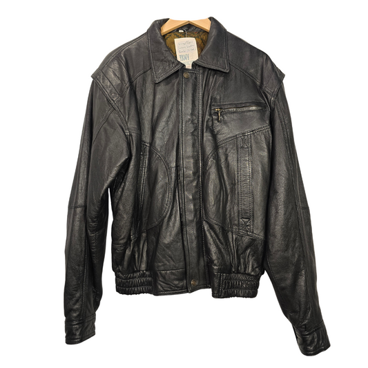 Vintage 80's Leather Bomber Jacket - Size XL (W41)