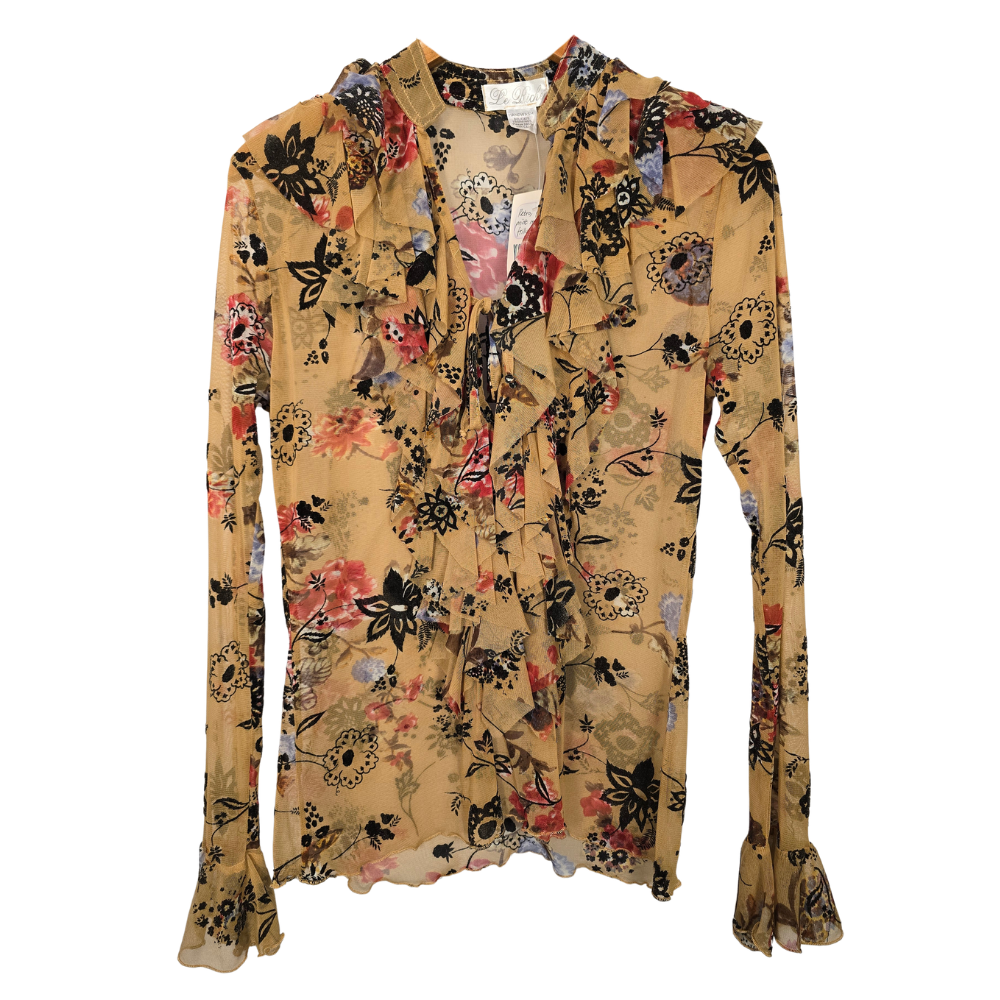 Retro Floral Print Mesh Detailed Blouse (W32)