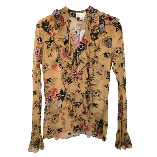 Retro Floral Print Mesh Detailed Blouse - Size large (W32)