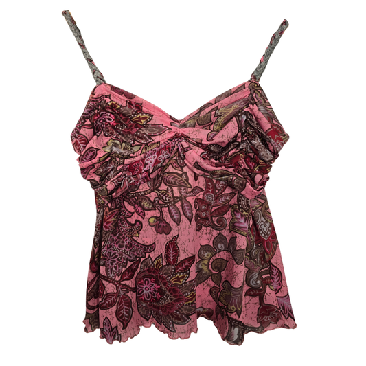Retro Y2K Paisley/ Floral Print Mesh Strappy Top (W28)