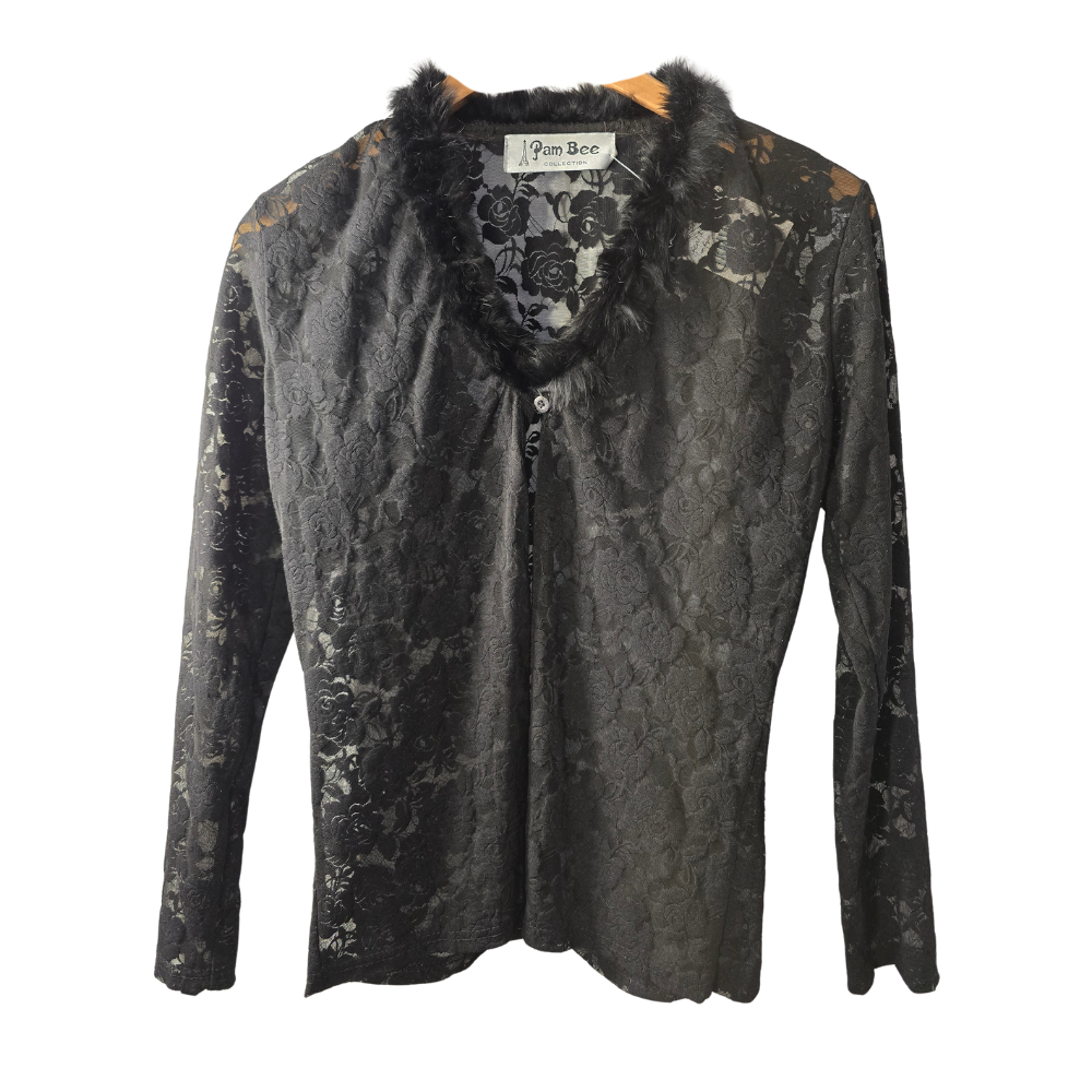 Vintage 70's Pam Bee Collection Lace + Feather detail Evening Blouse - Size medium (W10)