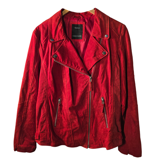 Funky Red Suede 'Biker' Style Jacket - Size 46 (W12)