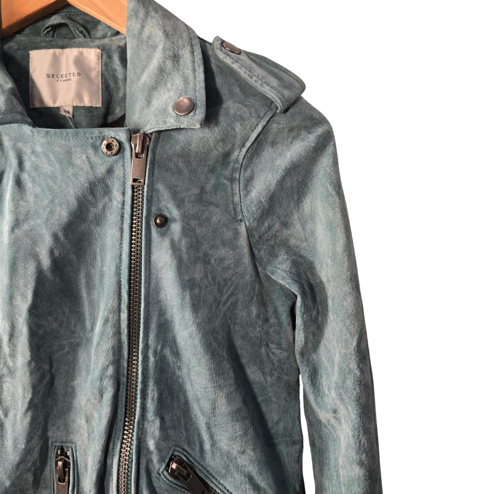 Blue Suede 'biker' Style Jacket (W13)