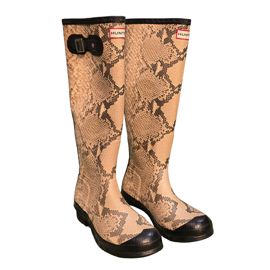 Cream Snake print Hunter Welly Boots (Rare/ discontinued range) Deadstock + Unworn - Size UK7