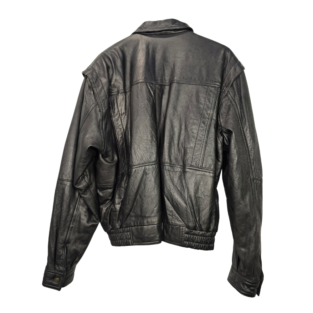 Vintage 80's Leather Bomber Jacket - Size XL (W41)